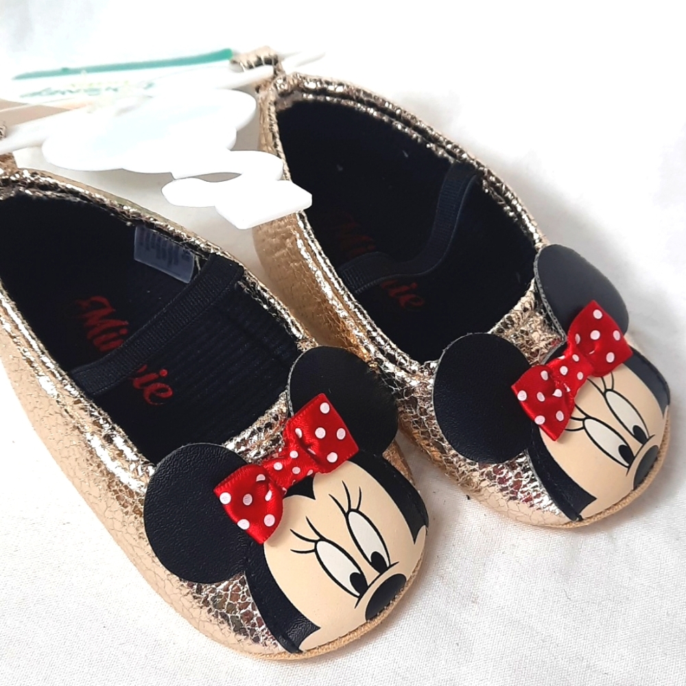 Disney Baby Minnie Mouse Shoes Size 9-12 Months Gold Black Metallic NEW
